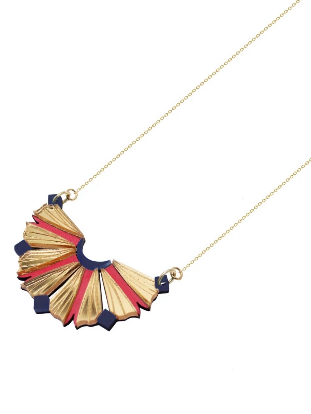 Chalk Nalla Fan Pendant Necklace Gold Navy Coral Boho Lamu